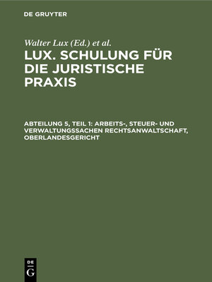 cover image of Arbeits-, Steuer- und Verwaltungssachen Rechtsanwaltschaft, Oberlandesgericht